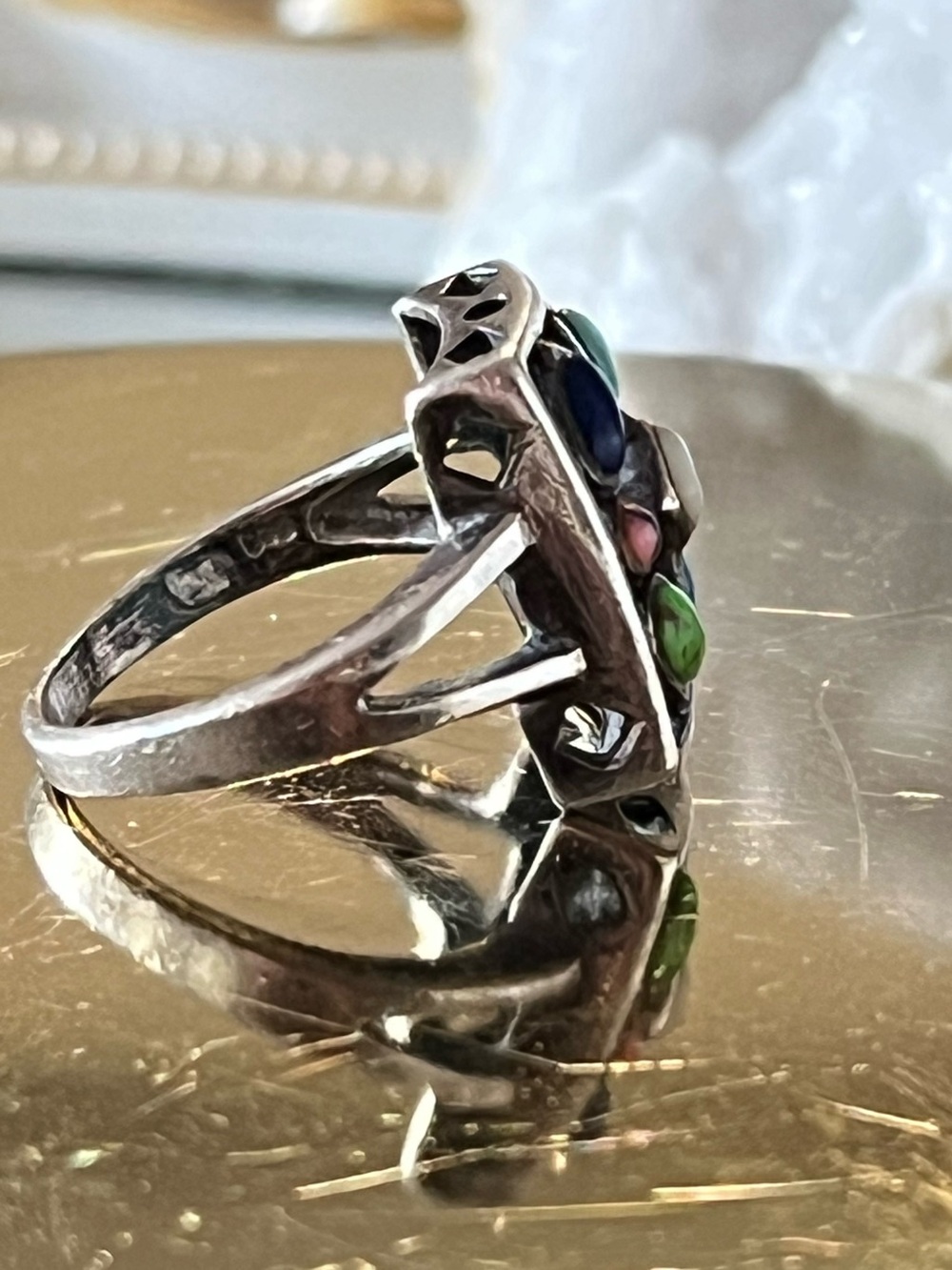 Southwestern Sterling Silver Multi-Stone Cluster Ring - Picture 6 of 7